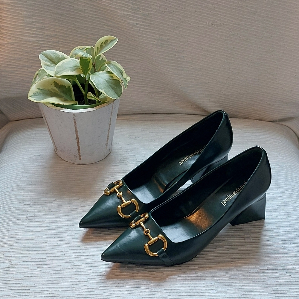 Jeffrey Campbell Black Heels with Gold Buckles Size 8